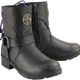 Milwaukee Leather Women’s Harness Boots | Purple Laces - 9.5, Black