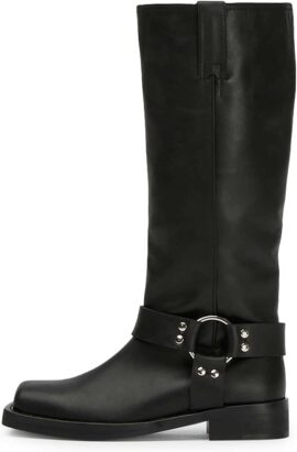 Womens Knee High Chunky Heel Boots | Square Toe Biker