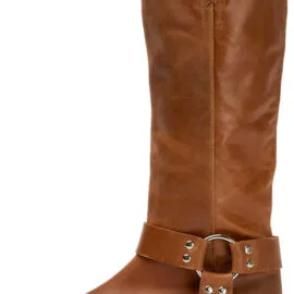 Womens Knee High Chunky Heel Boots | Square Toe Biker - 9, Brown