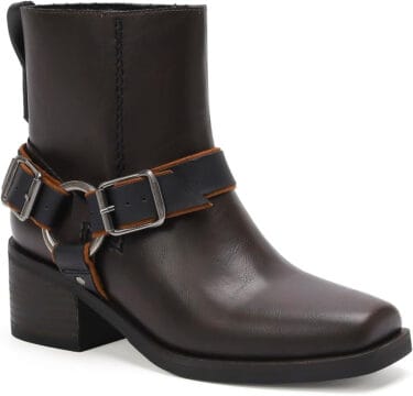 Women’s Square Toe Western Biker Boots | Stacked Heel - Brown, 8.5
