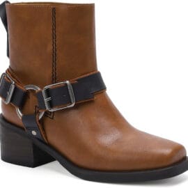 Women’s Square Toe Western Biker Boots | Stacked Heel - Camel, 7.5