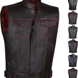 Men’s SOA Club Style Leather Motorcycle Vest | Back Armor - 3X-Large, Paisleyred