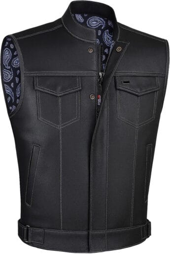 Men’s SOA Club Style Leather Motorcycle Vest | Back Armor - 3X-Large, Paisleywhite