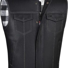 Men’s SOA Club Style Leather Motorcycle Vest | Back Armor - X-Large, White Flannel
