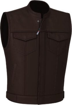 Men’s SOA Club Style Leather Motorcycle Vest | Back Armor - 3X-Large, Coffee Brown