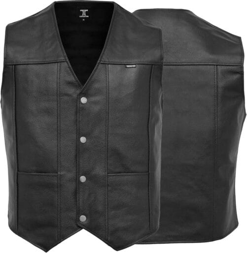 Men’s Leather Motorcycle Vest with Side Laces | Touch & Torn - Black/No Laces, 4X-Large