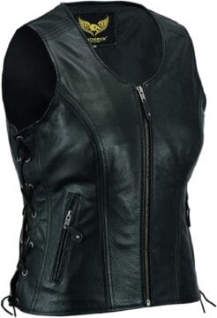 Women's Buffalo Leather Motorcycle Vest | Top Grain Black