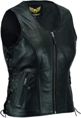 Women's Buffalo Leather Motorcycle Vest | Top Grain Black