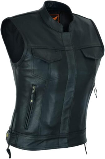 Women's Top Grain Leather Club Style Motorcycle Vest | Dream Apparel