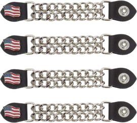 Dream Apparel 4-Piece Leather Vest Extender Set | Chrome Chain - U.s.a Flag, Small-Medium