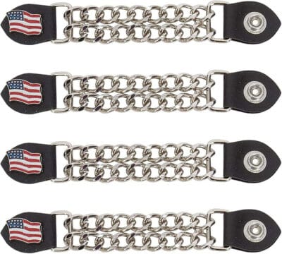 Dream Apparel 4-Piece Leather Vest Extender Set | Chrome Chain - U.s.a Flag, Small-Medium