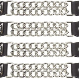 Dream Apparel 4-Piece Leather Vest Extender Set | Chrome Chain - Chopper Cross Graphic, Small-Medium