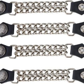 Dream Apparel 4-Piece Leather Vest Extender Set | Chrome Chain - Native American Head, Small-Medium