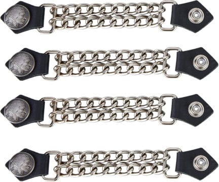 Dream Apparel 4-Piece Leather Vest Extender Set | Chrome Chain - Native American Head, Small-Medium