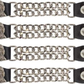 Dream Apparel 4-Piece Leather Vest Extender Set | Chrome Chain - Eagle, Small-Medium