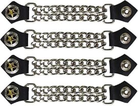 Dream Apparel 4-Piece Leather Vest Extender Set | Chrome Chain - Gold Star, Small-Medium