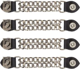 Dream Apparel 4-Piece Leather Vest Extender Set | Chrome Chain - P/M, Small-Medium