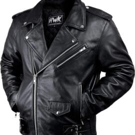 HWK Men’s Brando Leather Motorcycle Jacket | CE Armored - Black, Large