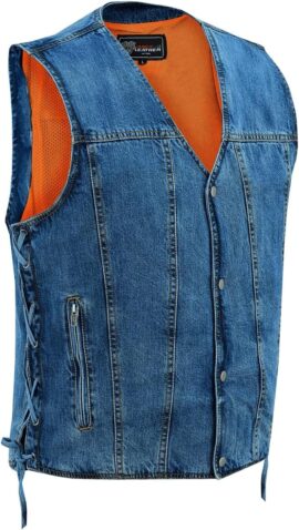 Vance Men’s V-Neck Premium Denim Motorcycle Vest | Concealed Carry