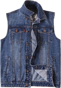 PRIJOUHE Men's Black Denim Motorcycle Vest | Plus Sizes