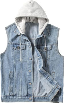 PRIJOUHE Men’s Black Denim Motorcycle Vest | Plus Sizes - Small, 15-light Blue(hooded)