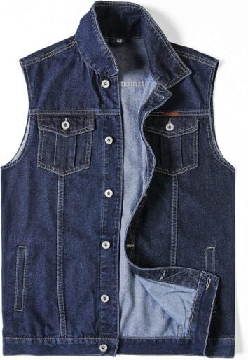 PRIJOUHE Men’s Black Denim Motorcycle Vest | Plus Sizes - Small, Dark Blue 30
