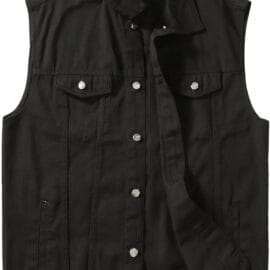 PRIJOUHE Men’s Black Denim Motorcycle Vest | Plus Sizes - X-Large, 11-black(no Hood)