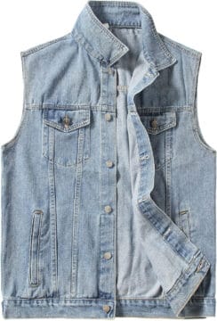 PRIJOUHE Men’s Black Denim Motorcycle Vest | Plus Sizes - Small, 11-light Blue(no Hood)