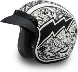 DOT Approved Low-Profile Motorcycle Half Helmet | Vintage Skull Cap - XX-Large, Hi-Gloss Black, Graffiti