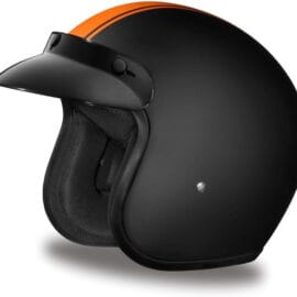 DOT Approved Low-Profile Motorcycle Half Helmet | Vintage Skull Cap - X-Small, Dull Black, Orange Pin Stripe