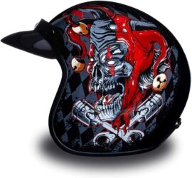 DOT Approved Low-Profile Motorcycle Half Helmet | Vintage Skull Cap - Medium, Hi-Gloss Black, Joker