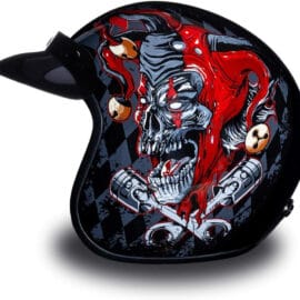 DOT Approved Low-Profile Motorcycle Half Helmet | Vintage Skull Cap - Medium, Hi-Gloss Black, Joker