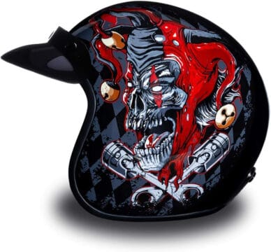 DOT Approved Low-Profile Motorcycle Half Helmet | Vintage Skull Cap - Small, Hi-Gloss Black, Joker