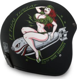 DOT Approved Low-Profile Motorcycle Half Helmet | Vintage Skull Cap - X-Small, Dull Black, Bombs Away