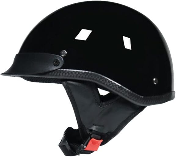 DOT Motorcycle Half Helmet – Vintage Low-Profile Skull Cap - X-Large, Bright Black