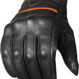 Premium Mens Leather Motorcycle Gloves | Touchscreen - Large, BlackOrange, Non Perforated