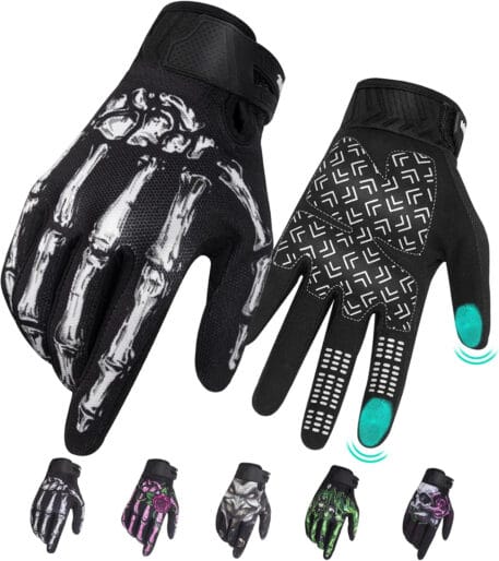 Motorcycle Riding Gloves with skull – options -touchscreen and grip - X-Large, A-White Skeleton