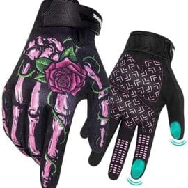 Motorcycle Riding Gloves with skull – options -touchscreen and grip - X-Small, Pink Skeleton