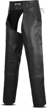 Black Leather Mens and Womens Motorcycle Chaps - Adjustable Waist and Length