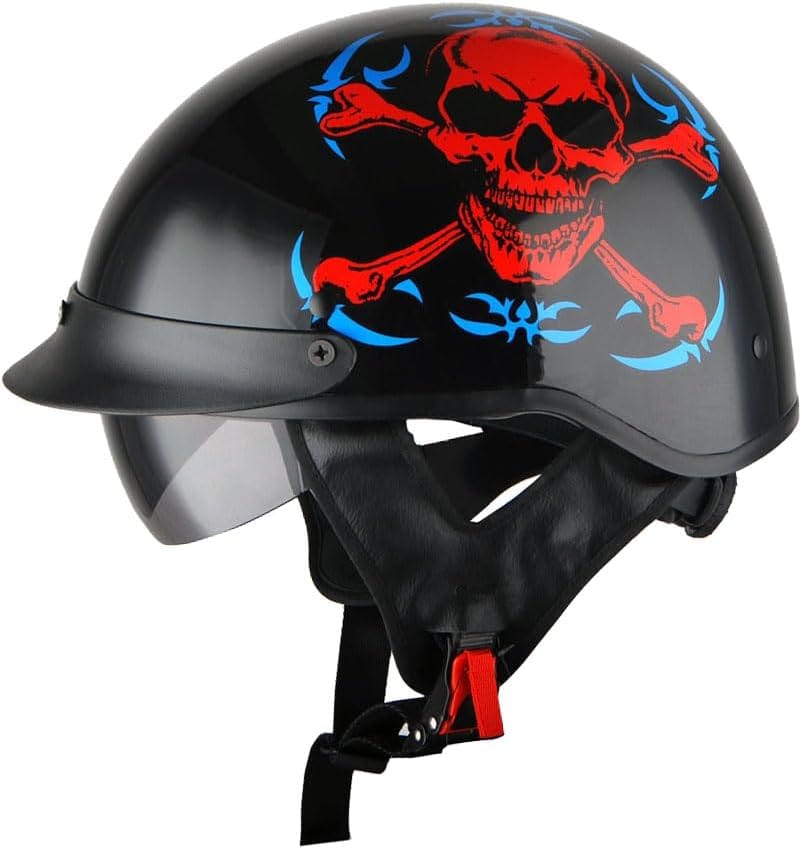 1storm motorcycle half face helmet Open Fiber Glass Dual Visor HB_609 Scooter Classical Knight Bike Samurai + One Extra Clear Shield Stay Safe Goggle Mask Half Helmet With