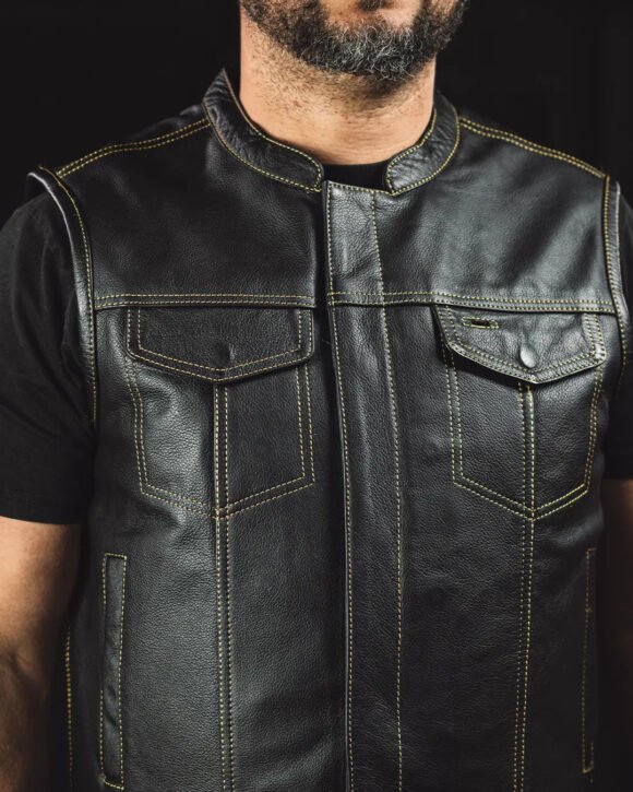 the cut mens motorcycle leather vest, multiple color options