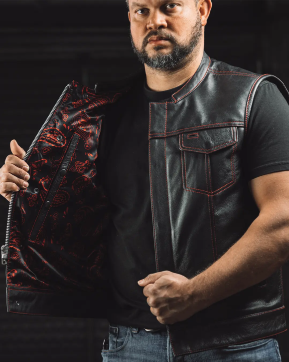 the cut mens motorcycle leather vest, multiple color options