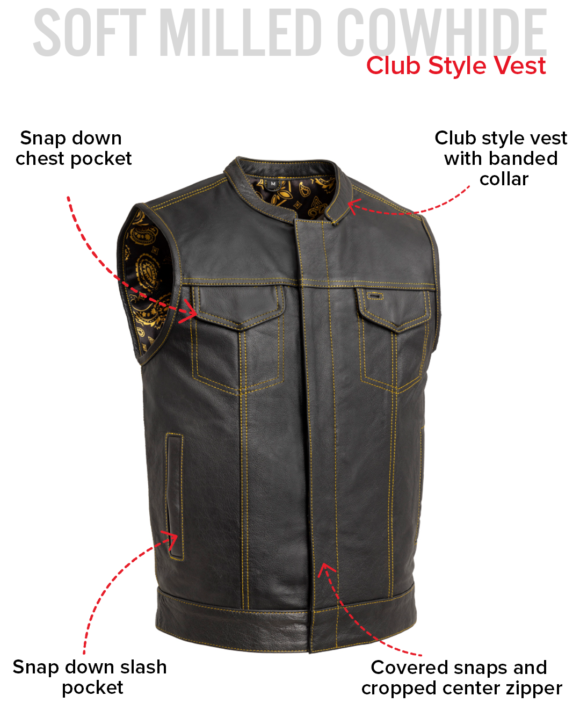 the cut mens motorcycle leather vest, multiple color options