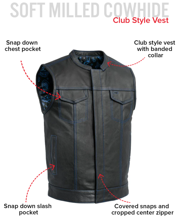 the cut mens motorcycle leather vest, multiple color options