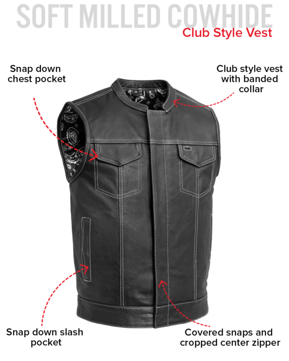 the cut mens motorcycle leather vest, multiple color options