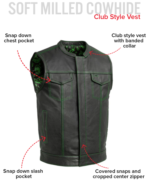the cut mens motorcycle leather vest, multiple color options