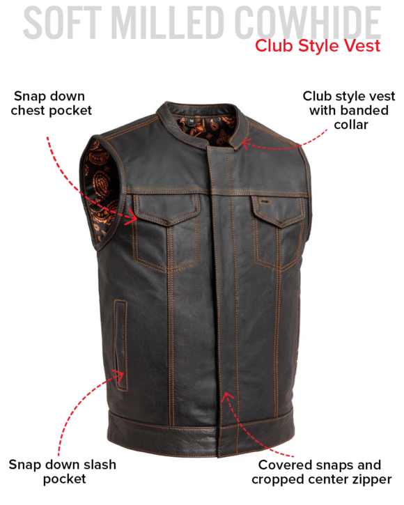the cut mens motorcycle leather vest, multiple color options