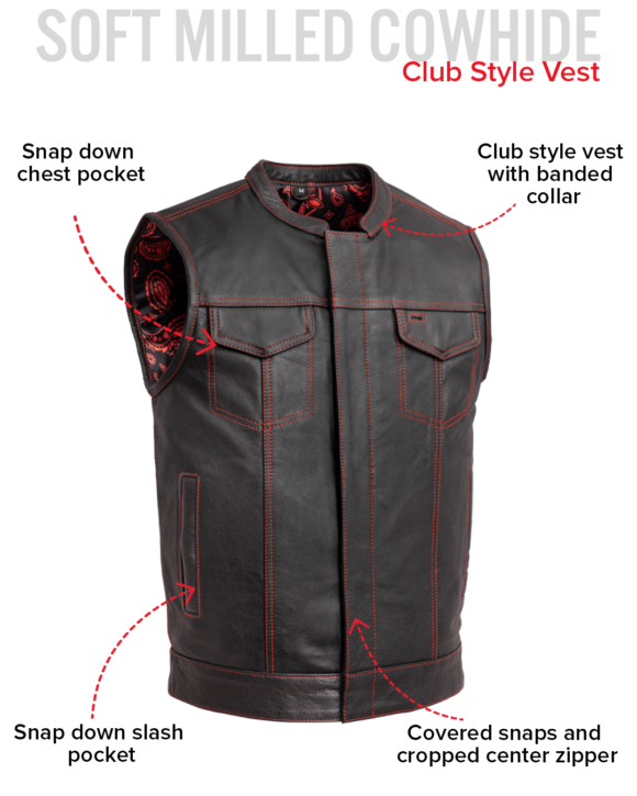 the cut mens motorcycle leather vest, multiple color options