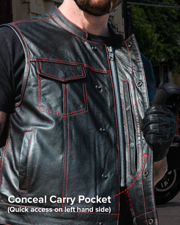 the cut mens motorcycle leather vest, multiple color options