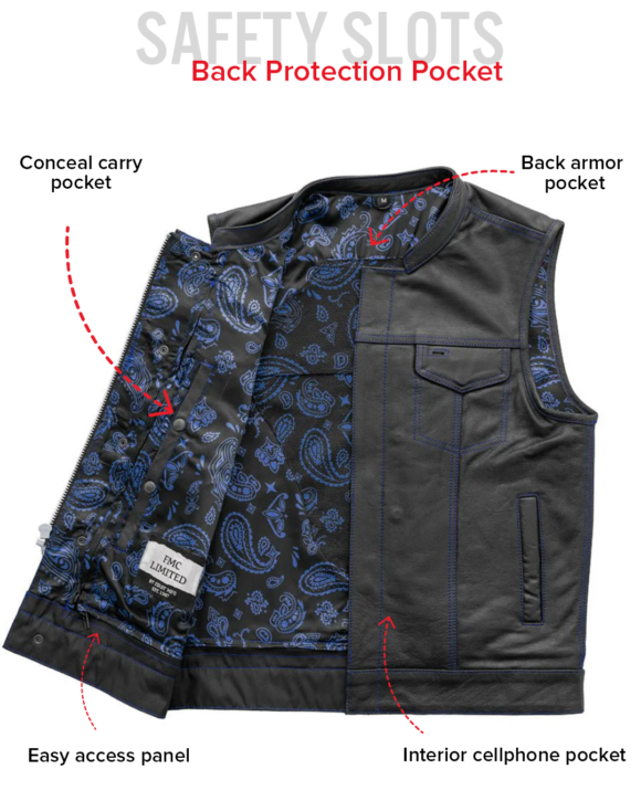the cut mens motorcycle leather vest, multiple color options